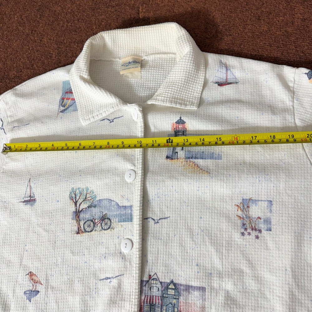 Artisans Nautical Lighthouse Waffle Knit Button Front Shirt Womens White L C+ - Picture 3 of 12